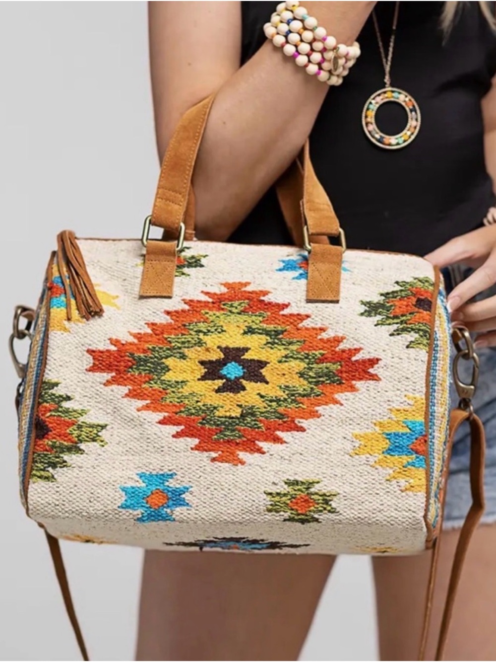 🤎 RUGGINE Boho Aztec Woven Satchel Bag
